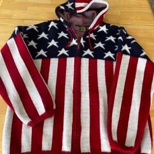 VTG Tejidos Ruminahui America USA Flag Patriotic Hooded Sweater Jacket Size L